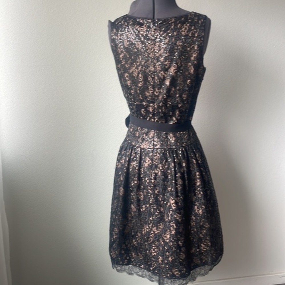 Eliza J Dress Black lace nude colored size 8 sequined balletcore fit and flare - Picture 5 of 12